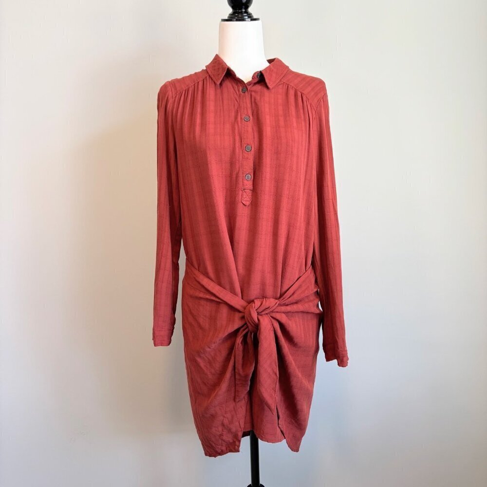 Maeve Anthropologie Bloomsbury Tie Shirt Dress Midi Chic Western Red Size 12 - Picture 2 of 13